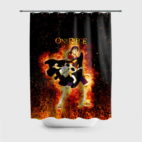 Штора 3D для ванной Огненный Луффи с флагом пиратов Соломенной шляпы фото