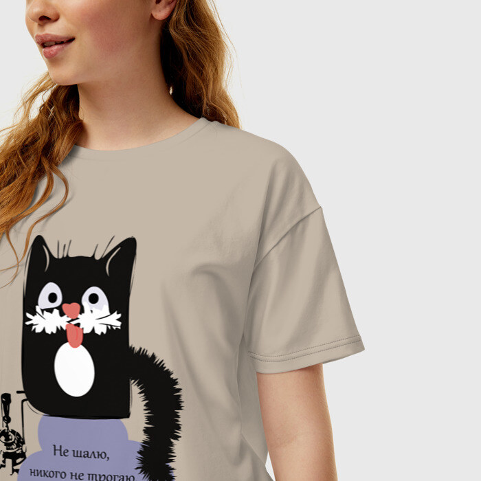 Женская футболка хлопок Oversize Кот Бегемот фото
