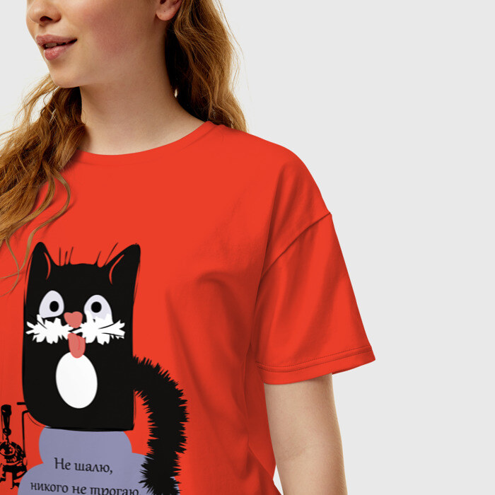 Женская футболка хлопок Oversize Кот Бегемот фото