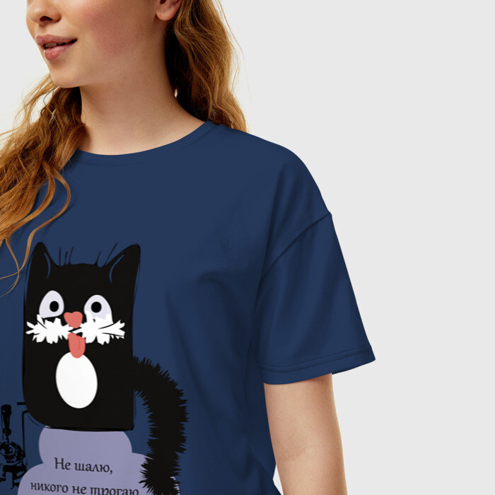 Женская футболка хлопок Oversize Кот Бегемот фото