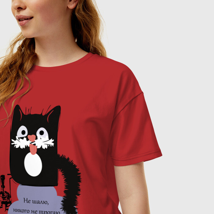 Женская футболка хлопок Oversize Кот Бегемот фото