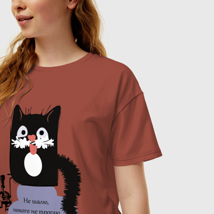Женская футболка хлопок Oversize Кот Бегемот фото