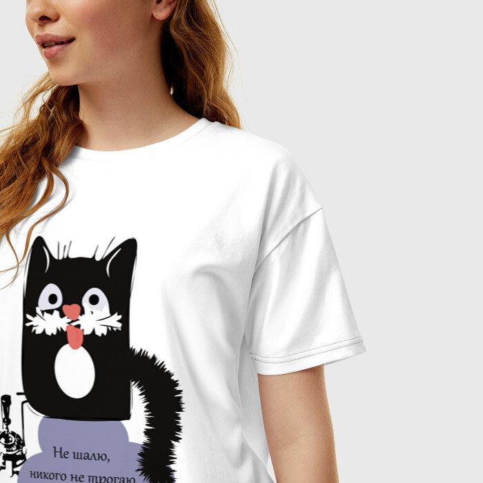Женская футболка хлопок Oversize Кот Бегемот фото